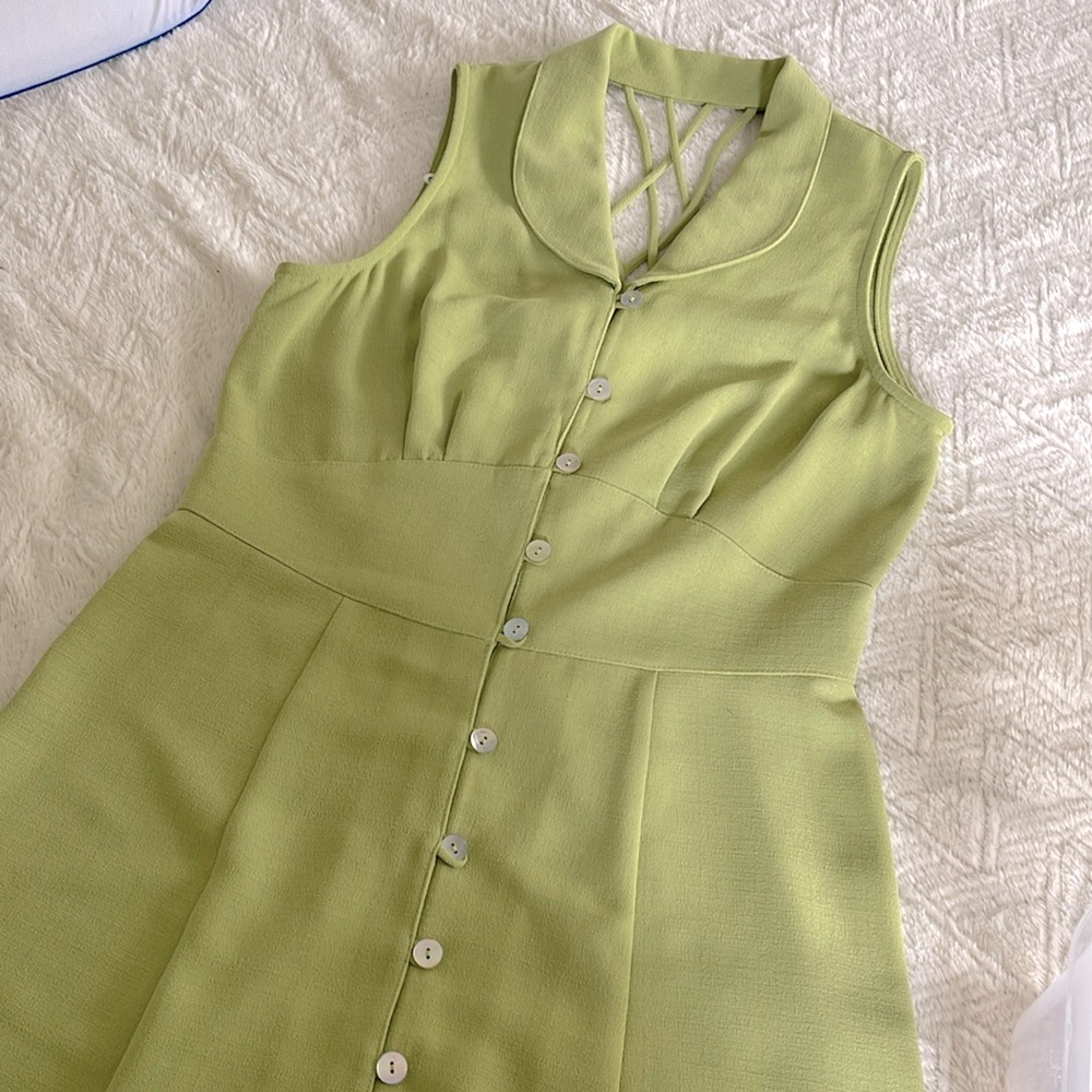 Vintage Green Collared A Line Long Dress